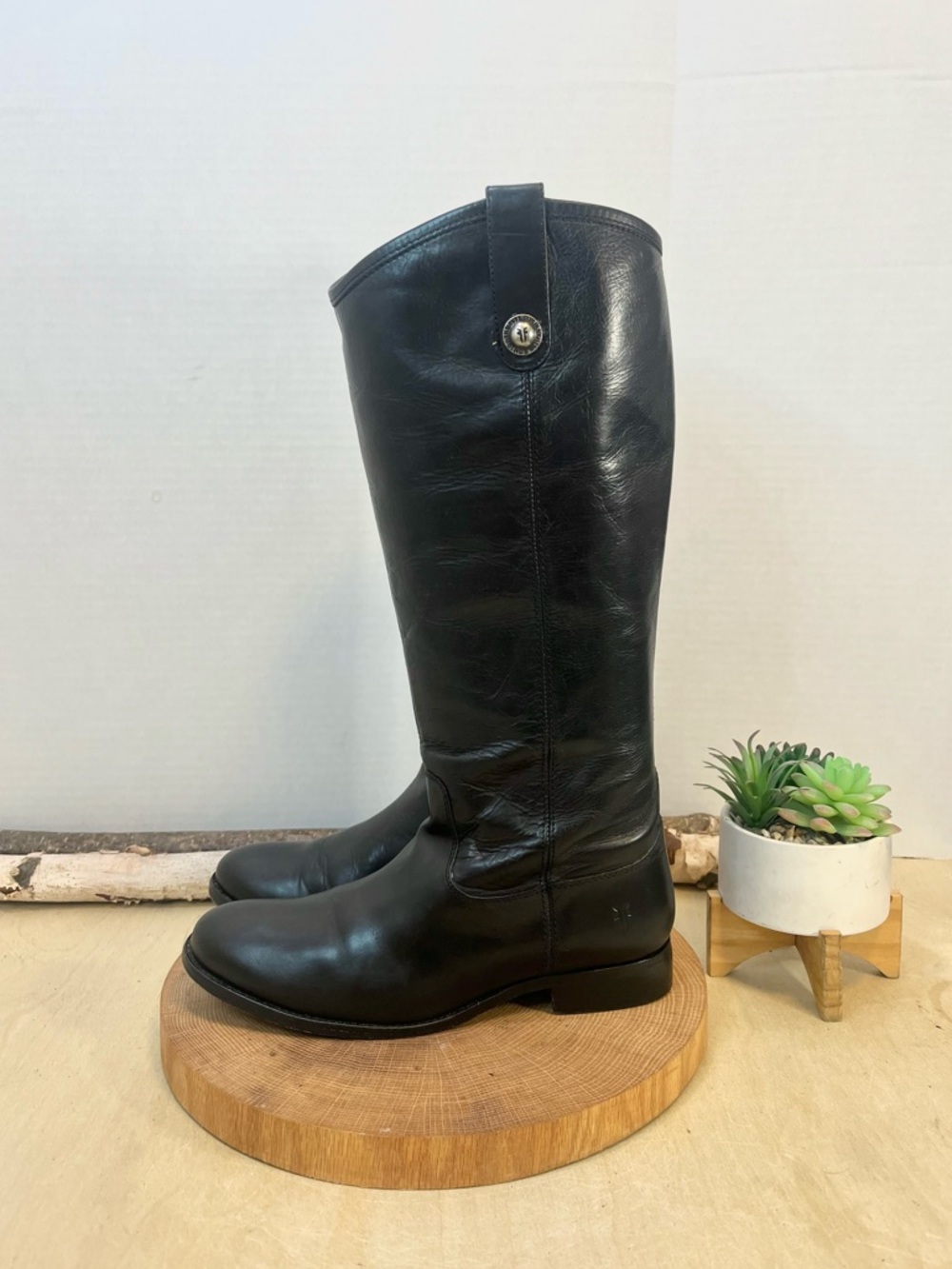FRYE Melissa Button Tall Leather Pull-On Equestrian Boots - Size 8.5B